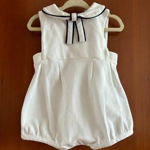 Jacadi Sailor Collar Navy and White Baby Girl Bubble / Romper (Size 12M)